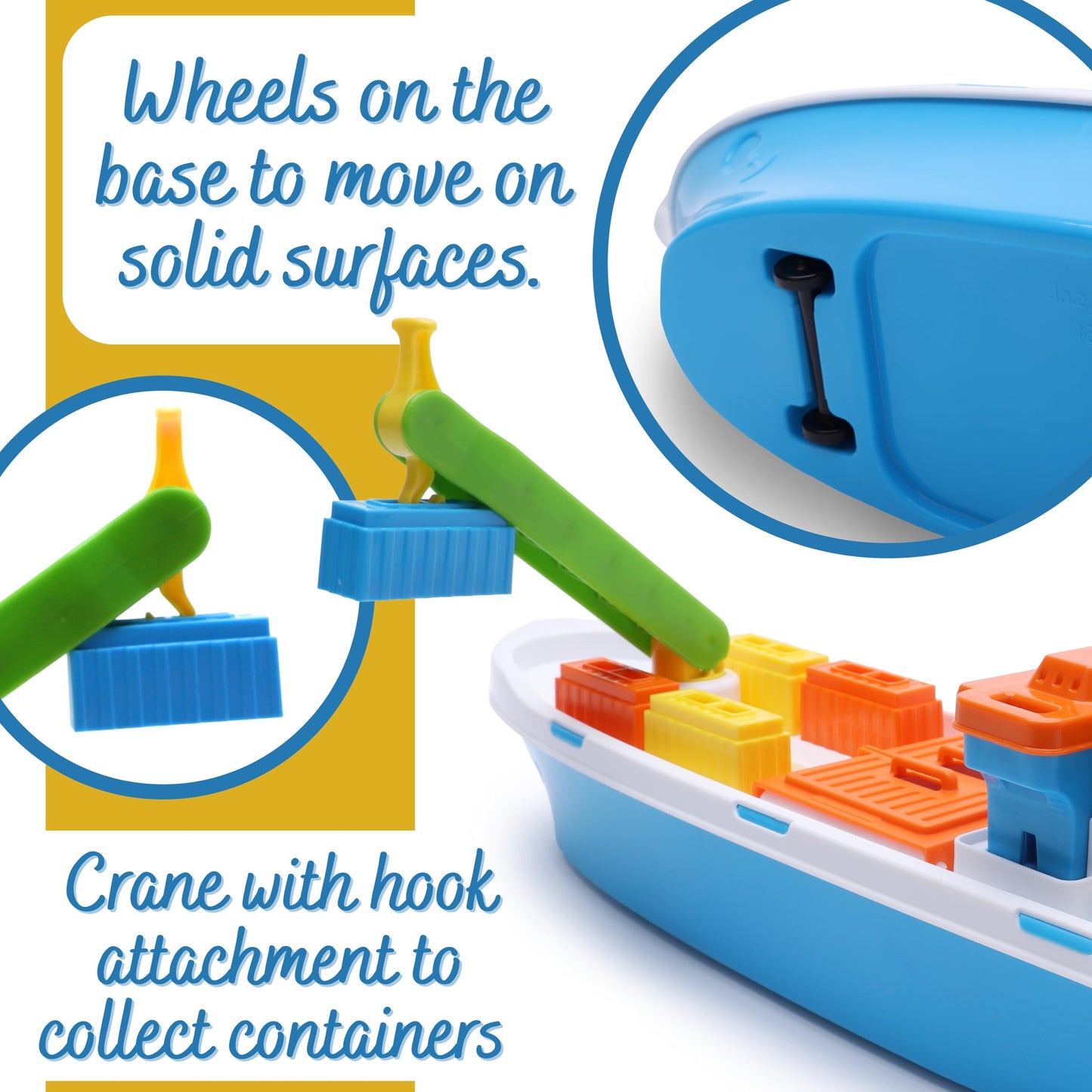 Toyland 41cm Colourful Cargo Ship with Moveable Doors & Crane – 6 Containers | Bath & Pool Toy 3+
