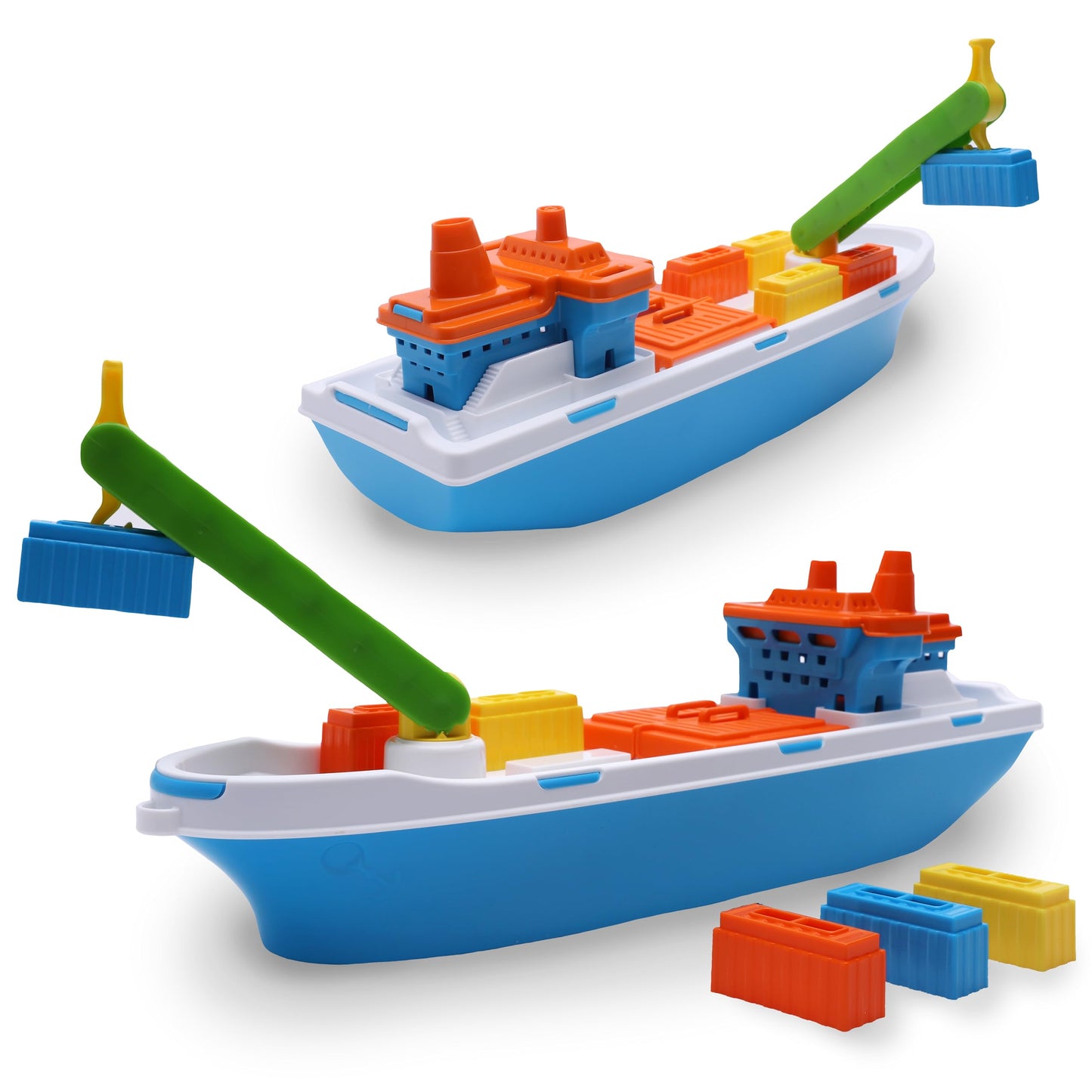 Toyland 41cm Colourful Cargo Ship with Moveable Doors & Crane – 6 Containers | Bath & Pool Toy 3+