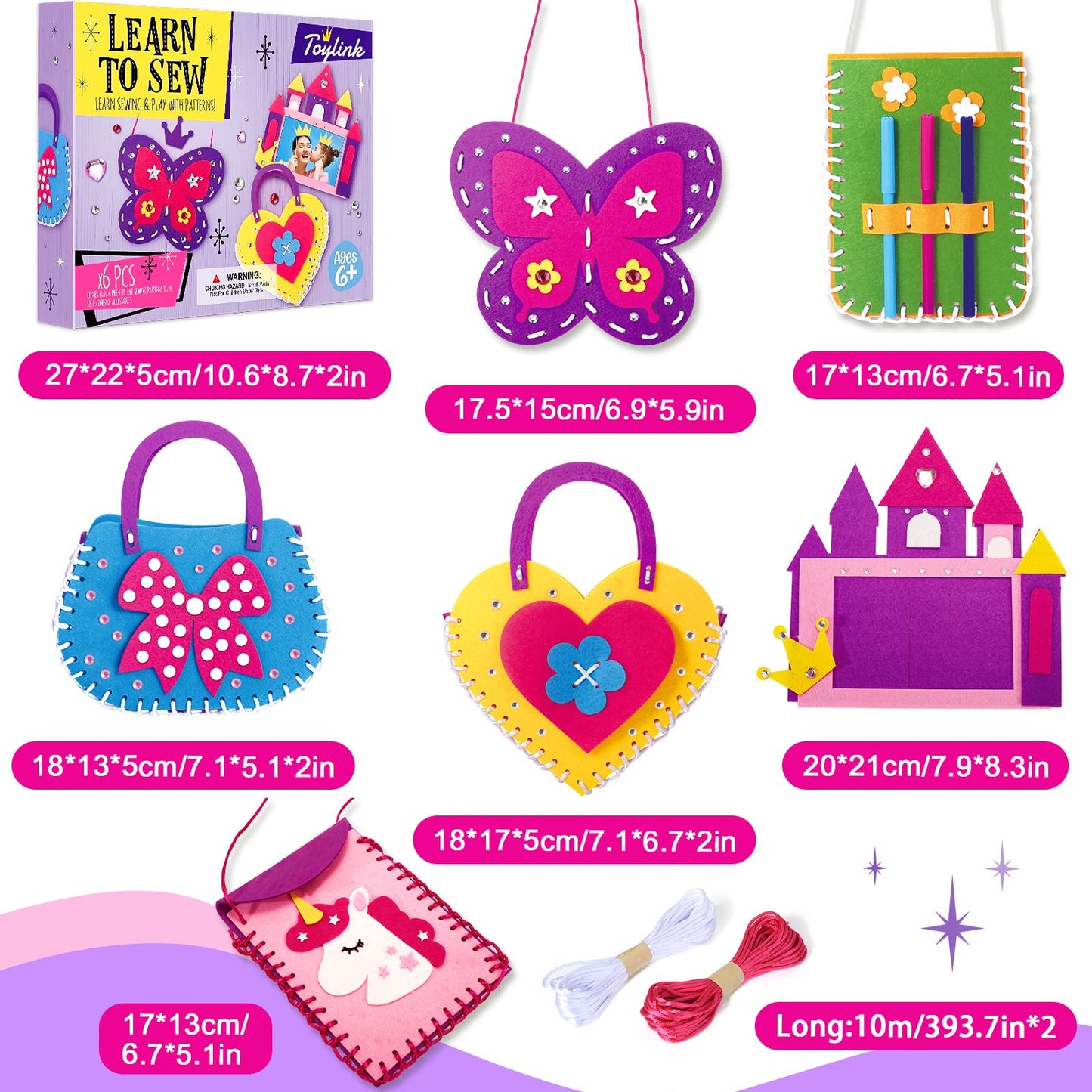 Toylink First Sewing Kit for Kids - Beginner Crafts for Ages 4-8