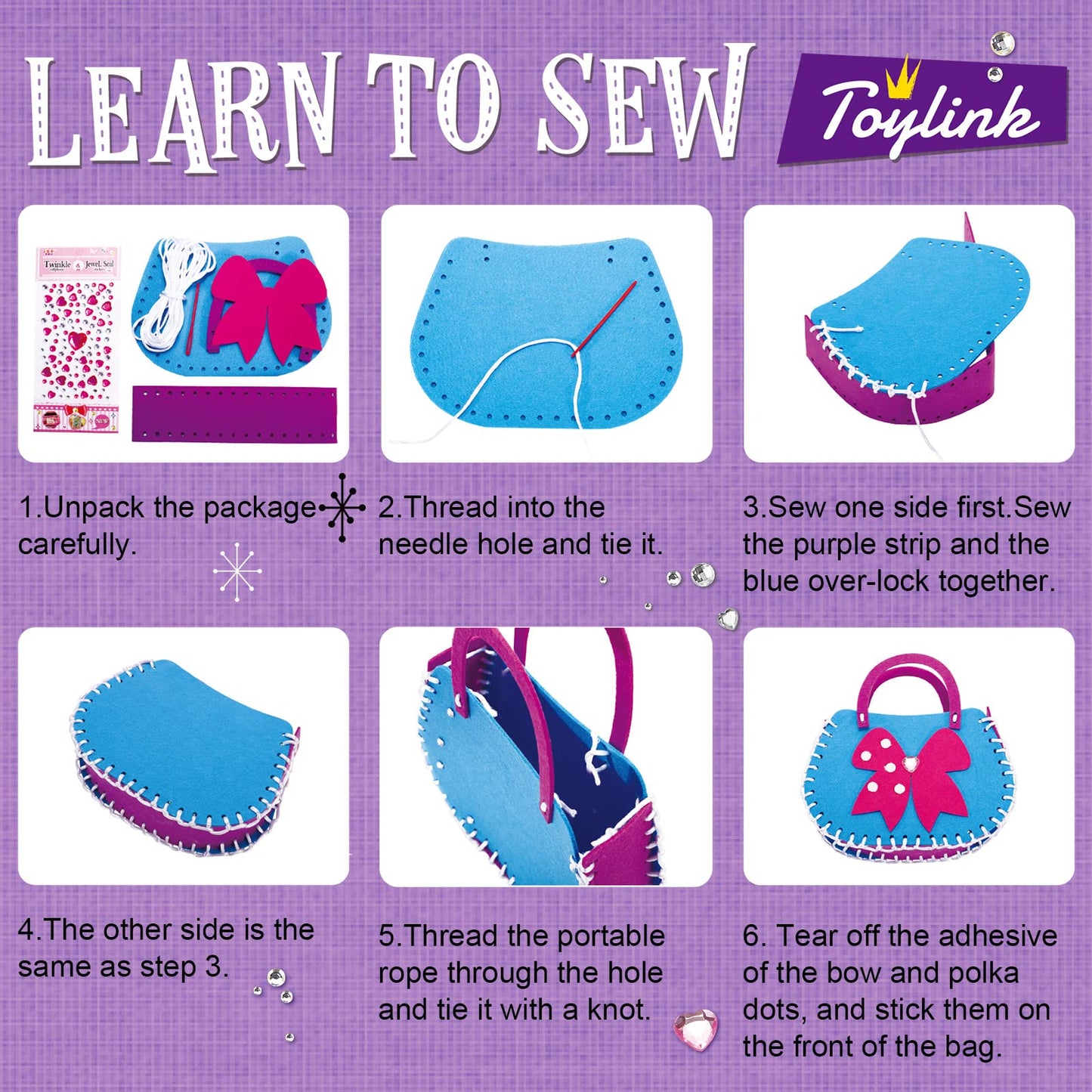 Toylink First Sewing Kit for Kids - Beginner Crafts for Ages 4-8