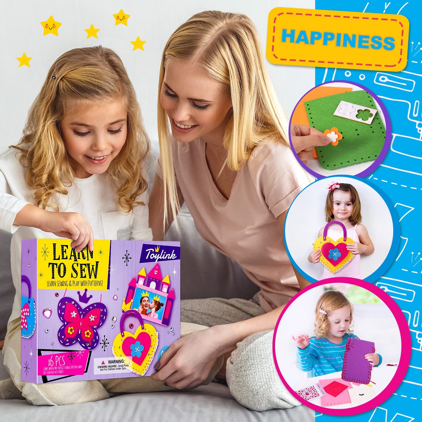 Toylink First Sewing Kit for Kids - Beginner Crafts for Ages 4-8