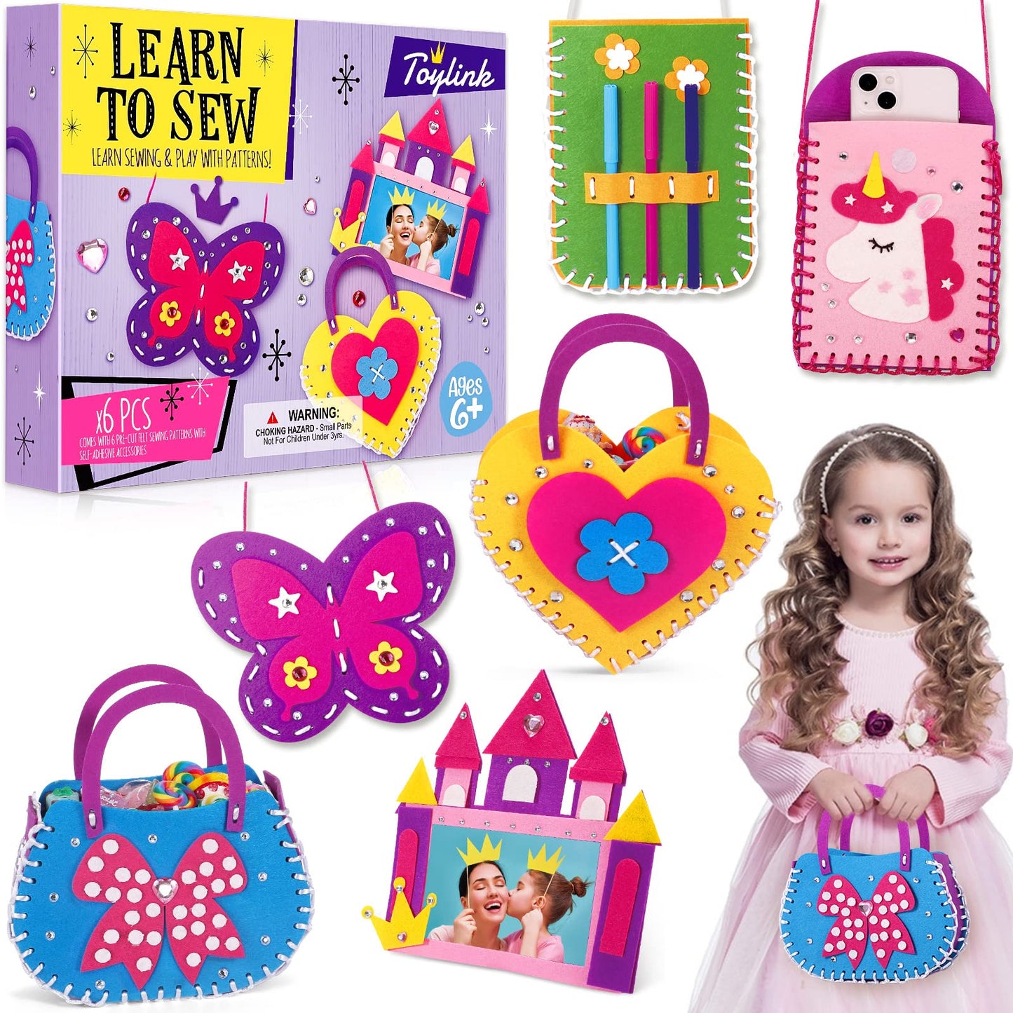 Toylink First Sewing Kit for Kids - Beginner Crafts for Ages 4-8