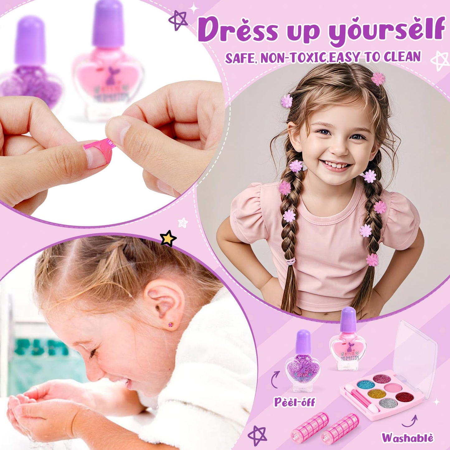 Toylink Doll Head Hair Styling Set for Kids – Bridal Veil, Hairdryer & Curling Iron