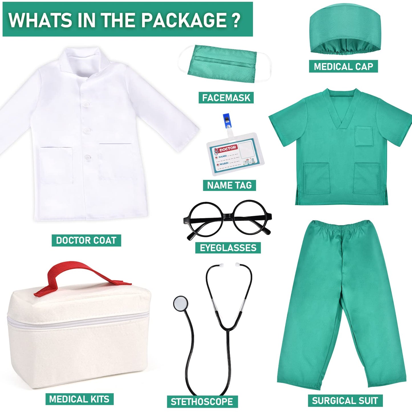 Toylink Kids Doctor Costume Kit with Lab Coat and Accessories – Dress Up for Boys & Girls