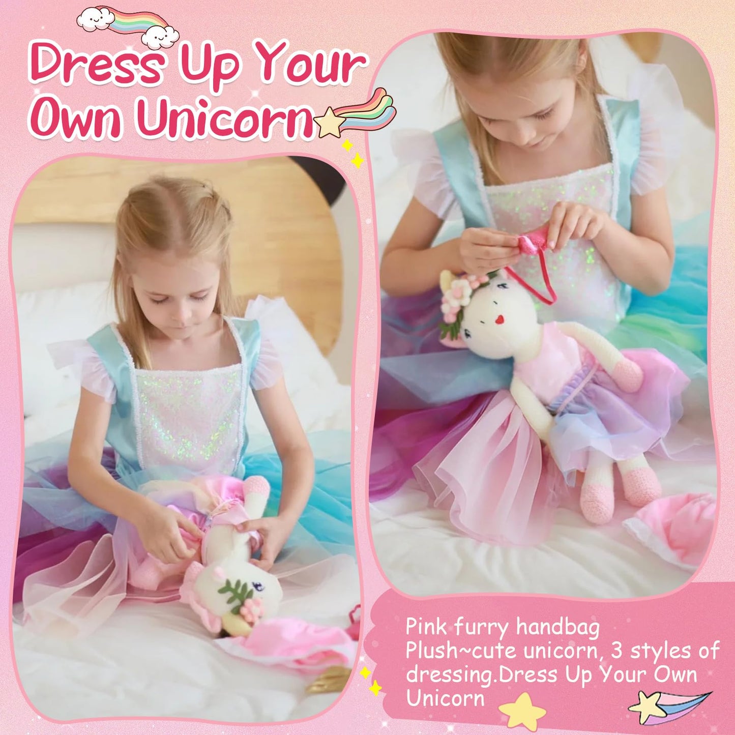 Toylink Unicorn Doll - Plush Ballerina Set with Carrier Bag and Dress Accessories