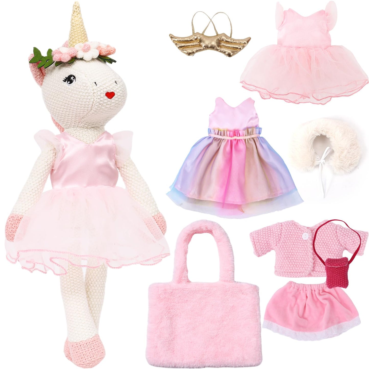 Toylink Unicorn Doll - Plush Ballerina Set with Carrier Bag and Dress Accessories