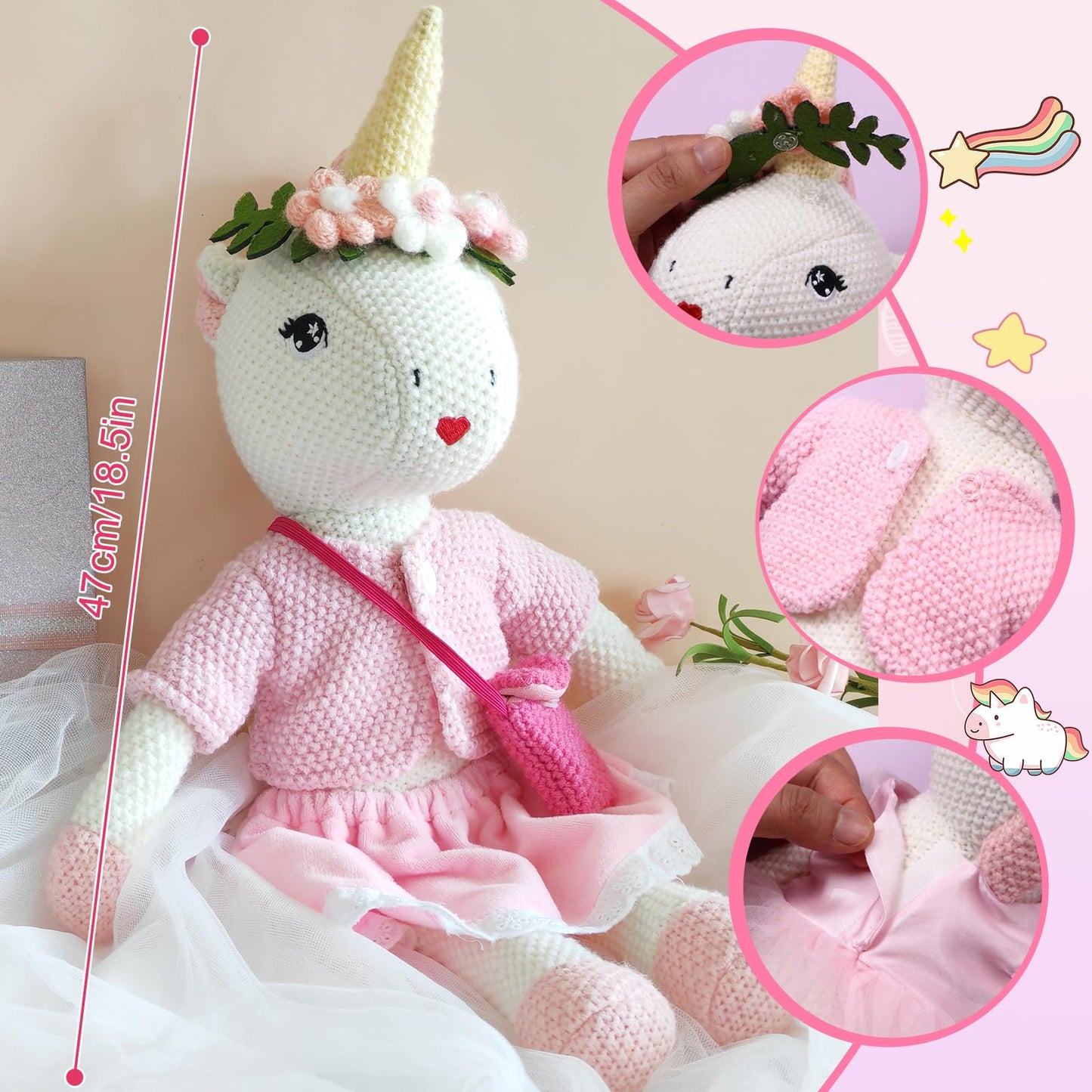 Toylink Unicorn Doll - Plush Ballerina Set with Carrier Bag and Dress Accessories