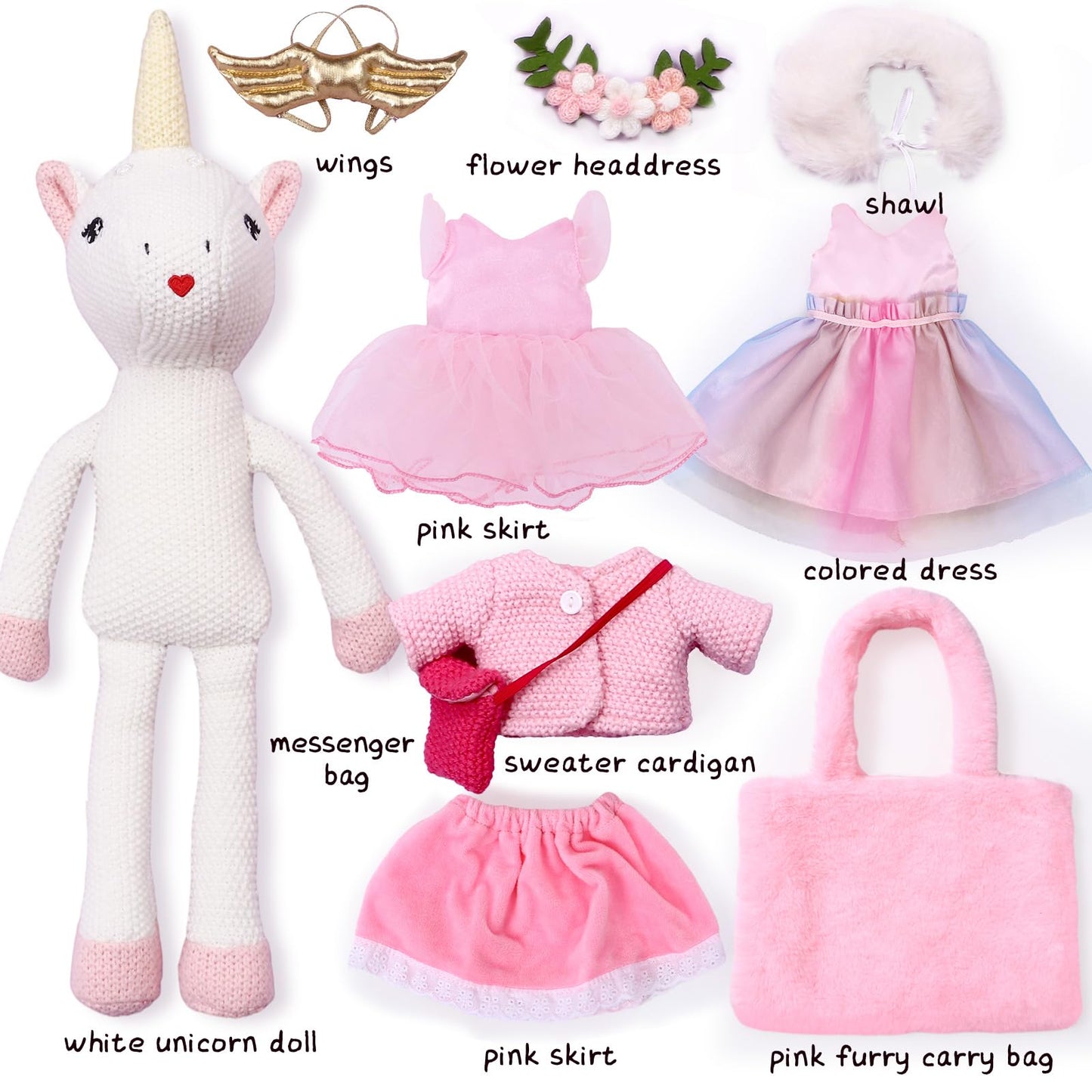 Toylink Unicorn Doll - Plush Ballerina Set with Carrier Bag and Dress Accessories