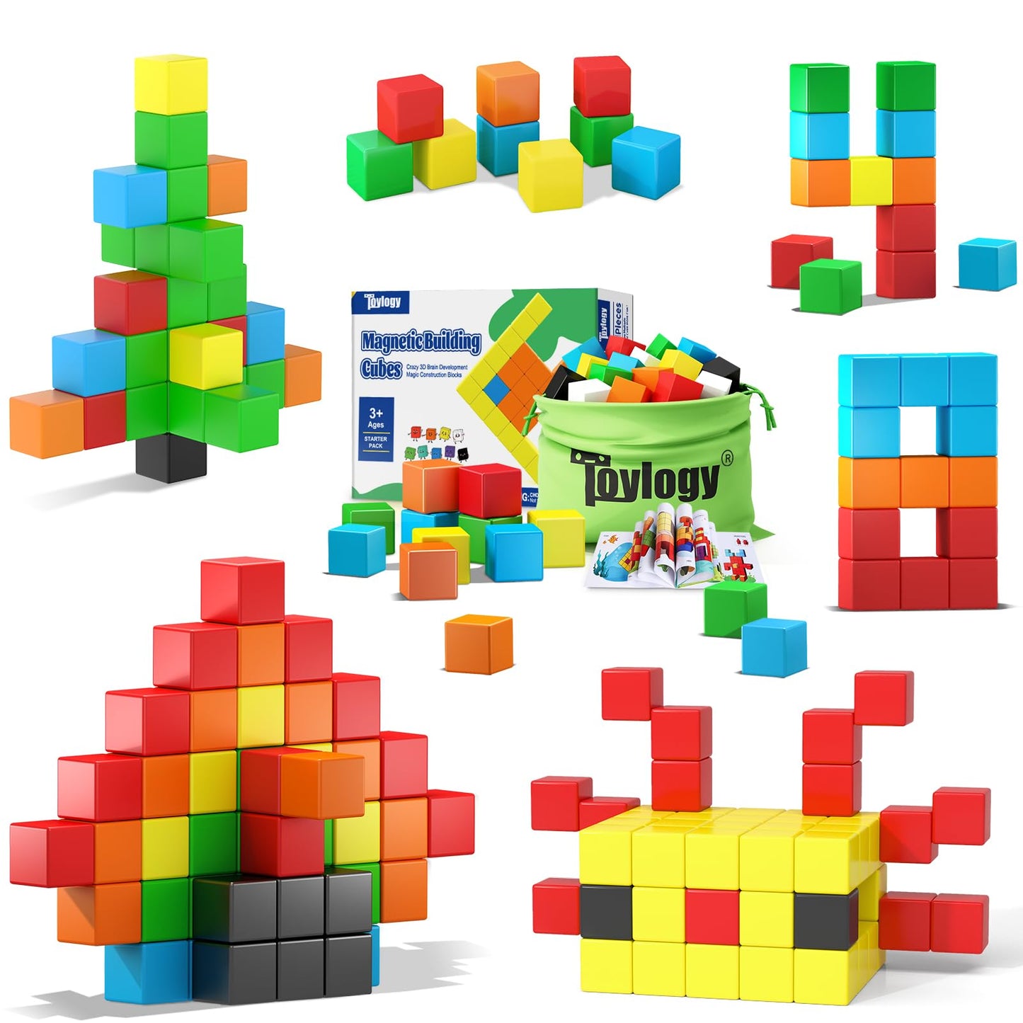 Toylogy 48PCS Magnetic Blocks for Toddlers – Sensory Montessori STEM Toys for 3–6 Year Olds