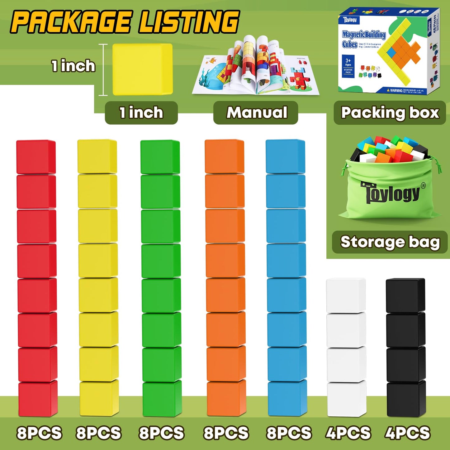 Toylogy 48PCS Magnetic Blocks for Toddlers – Sensory Montessori STEM Toys for 3–6 Year Olds
