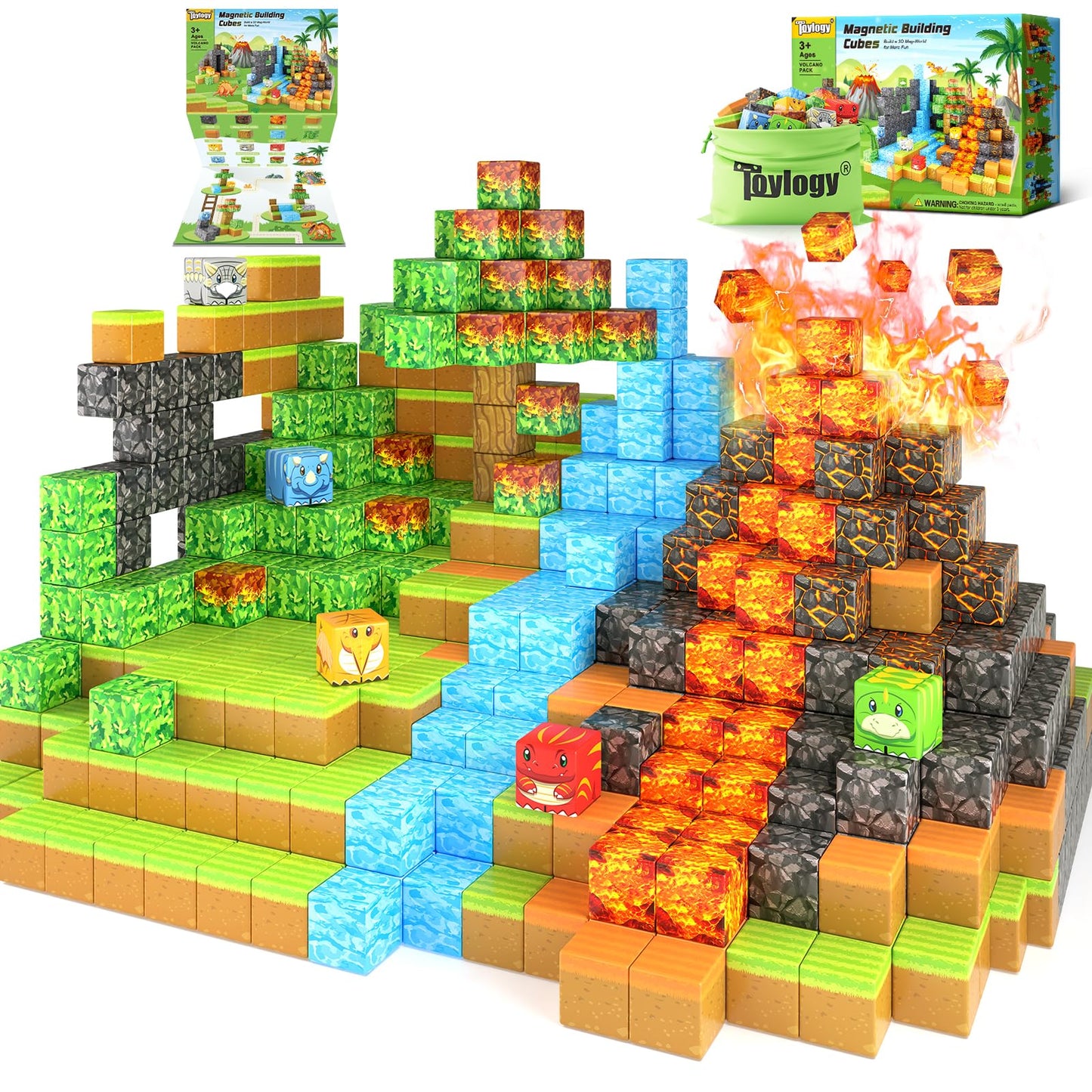 Toylogy Dinosaur Toys: Magnetic Blocks – Mine Magnet World Volcano Edition for 3+