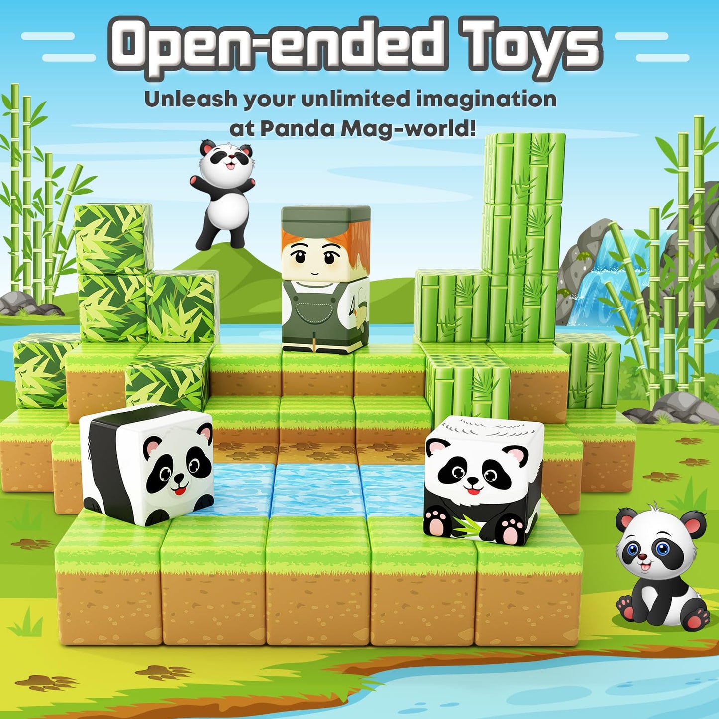 Toylogy Panda Mine World Magnetic Blocks – STEM Building Tiles for Ages 3-8