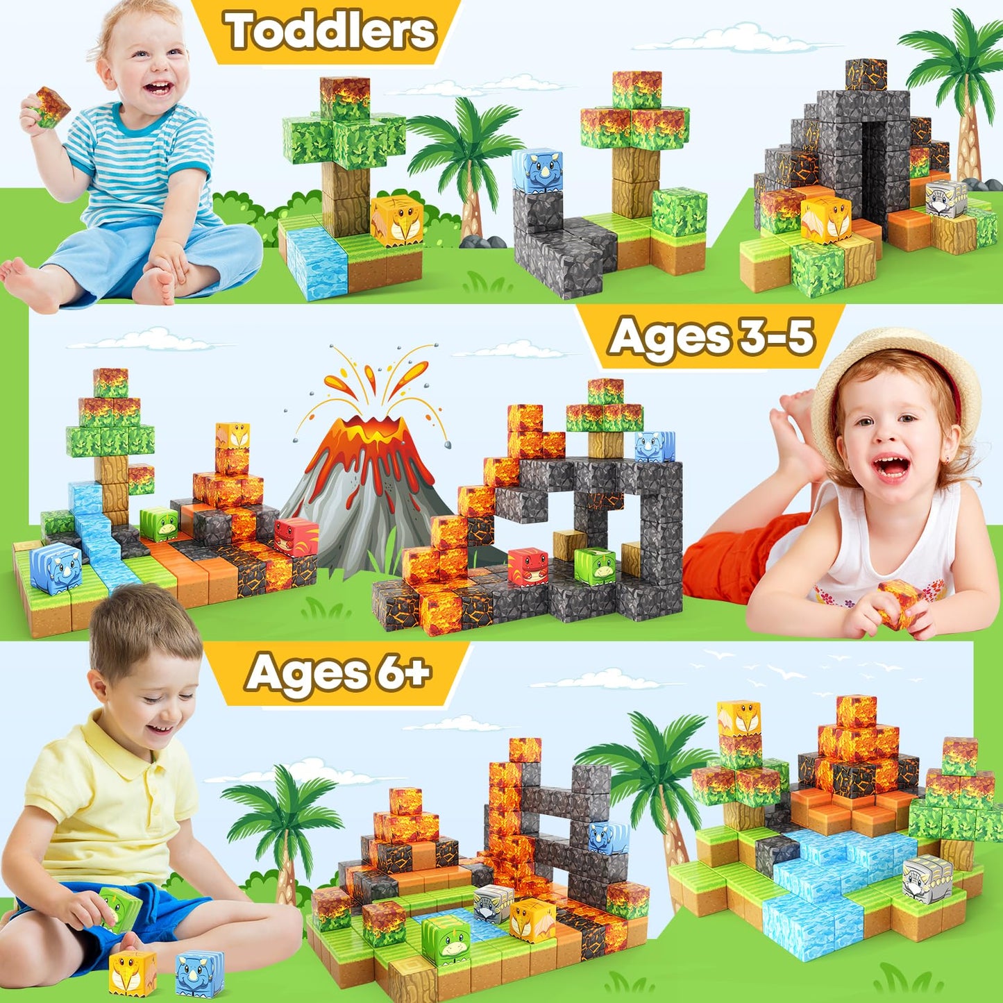 Toylogy Dinosaur Toys: Magnetic Blocks – Mine Magnet World Volcano Edition for 3+
