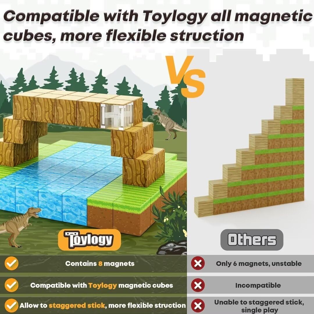 Toylogy Large Magnetic Blocks (1 inch) – STEM & Sensory Building Toys for Kids 3–8