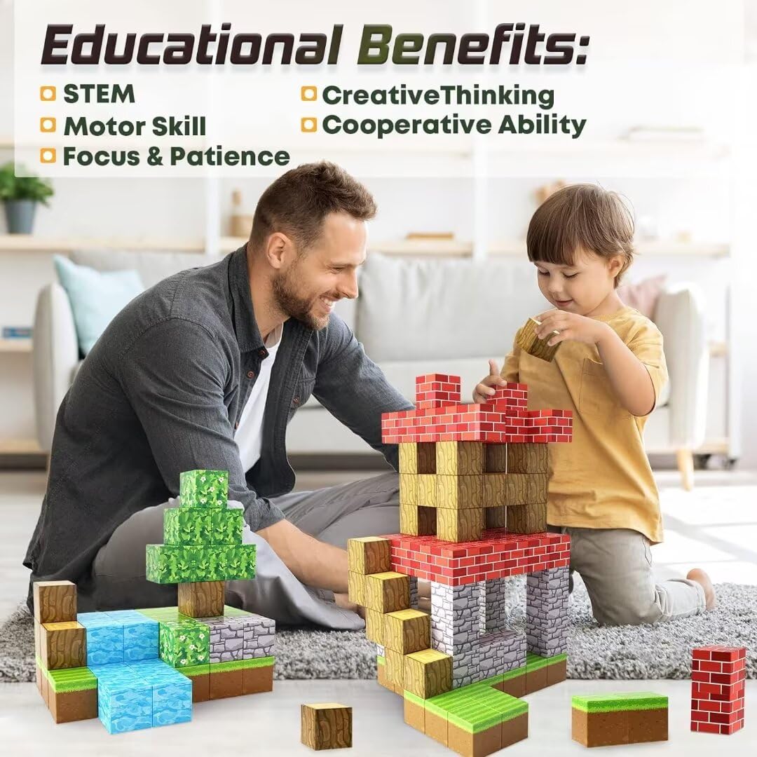 Toylogy Large Magnetic Blocks (1 inch) – STEM & Sensory Building Toys for Kids 3–8