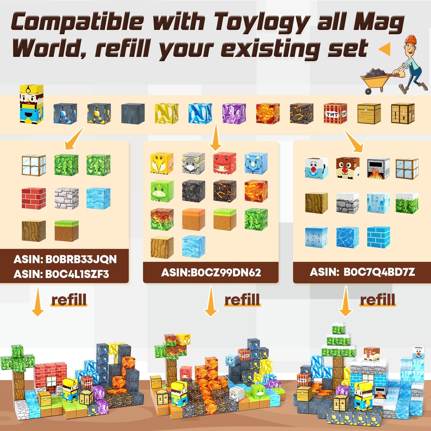 Toylogy Magnetic Blocks Mine World Pickaxe Edition – Open-Ended Magnetic Tiles for Kids 3-8