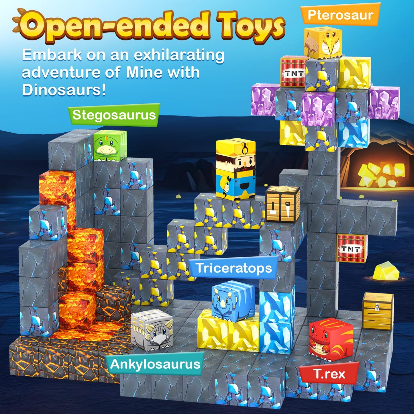 Toylogy 100PCS Magnetic Blocks – Jurassic Dino Sword Set for STEM Play Ages 3-8