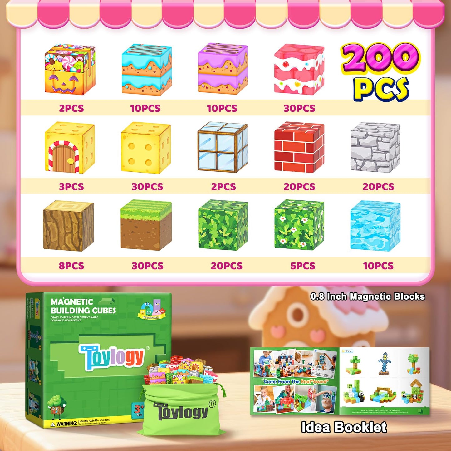 Toylogy 200PCS Magnetic Blocks – Creative STEM Building Toys for Kids 3+