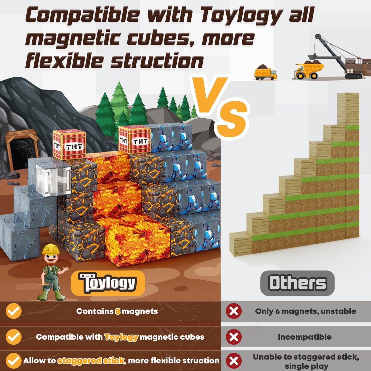 Toylogy Magnetic Blocks Mine World Sword Edition – Building Toys for Kids 3-8