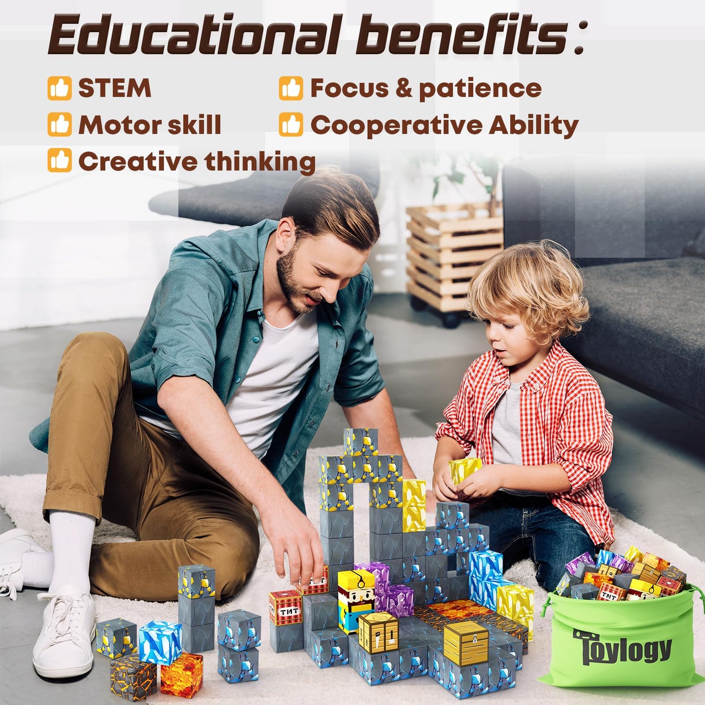 Toylogy Magnetic Blocks Mine World Sword Edition – Building Toys for Kids 3-8