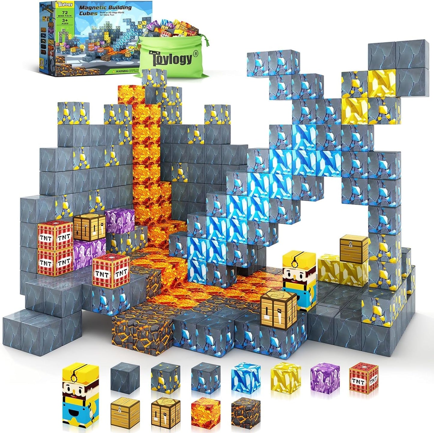 Toylogy Magnetic Blocks Mine World Sword Edition – Building Toys for Kids 3-8