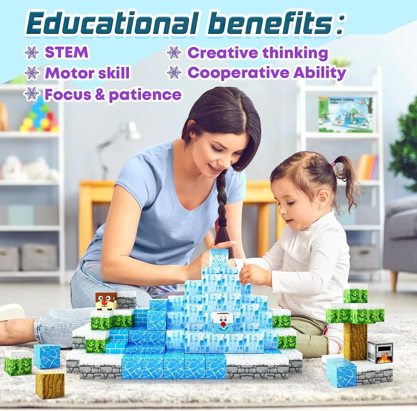 Toylogy Magnetic Blocks Ice Castle Edition – STEM & Sensory Building Toy for 3+