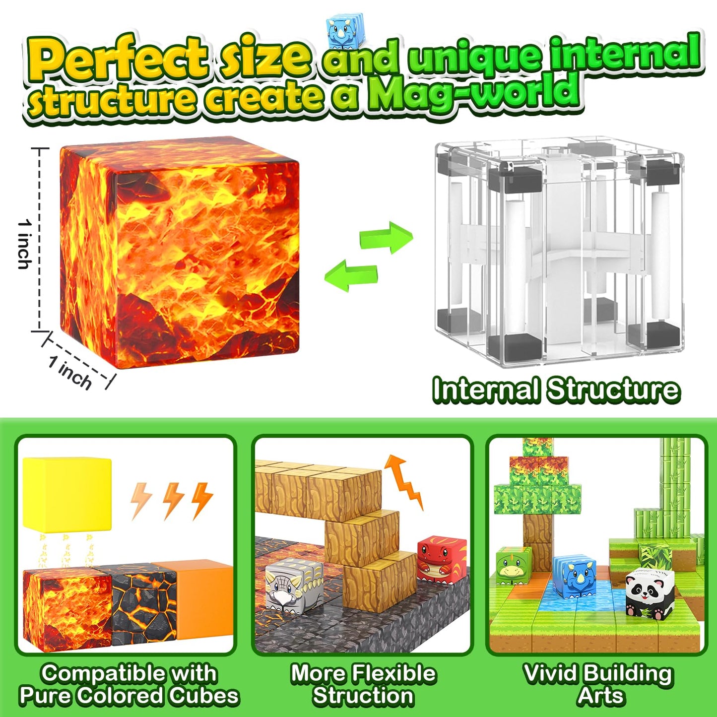 Toylogy Magnetic Blocks Mine World: Dino & Panda 84-Piece STEM Building Set
