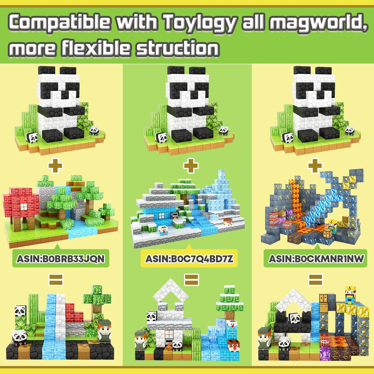 Toylogy Panda Mine World Magnetic Blocks – STEM Building Tiles for Ages 3-8