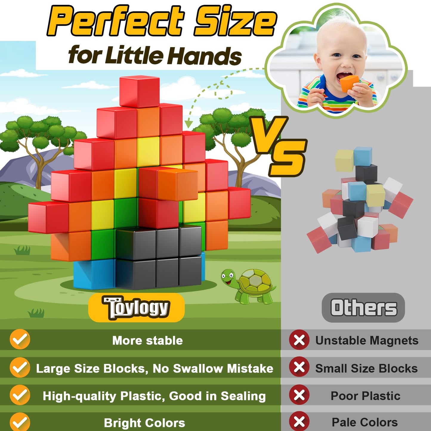 Toylogy 48PCS Magnetic Blocks for Toddlers – Sensory Montessori STEM Toys for 3–6 Year Olds