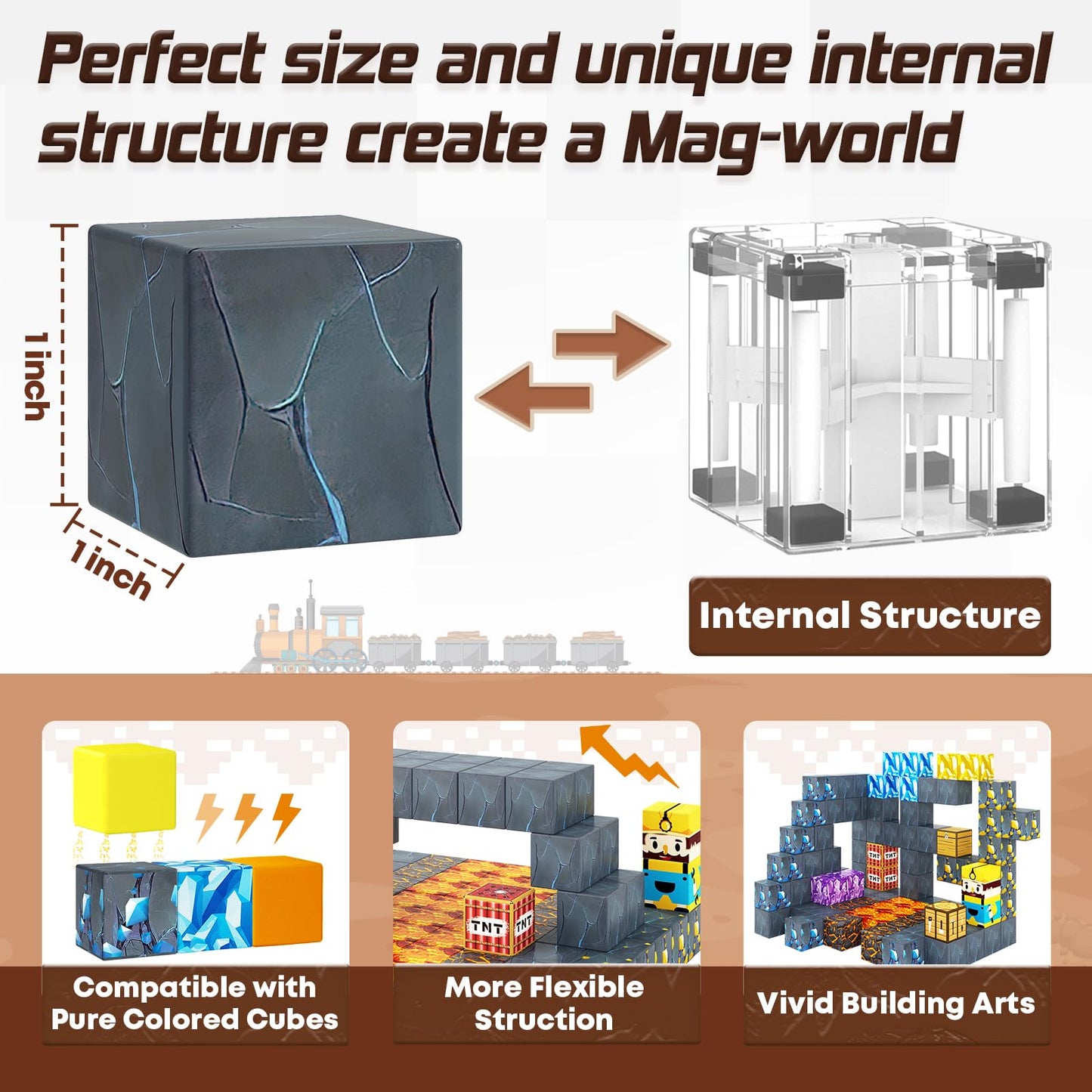 Toylogy Magnetic Blocks Mine World Pickaxe Edition – Open-Ended Magnetic Tiles for Kids 3-8