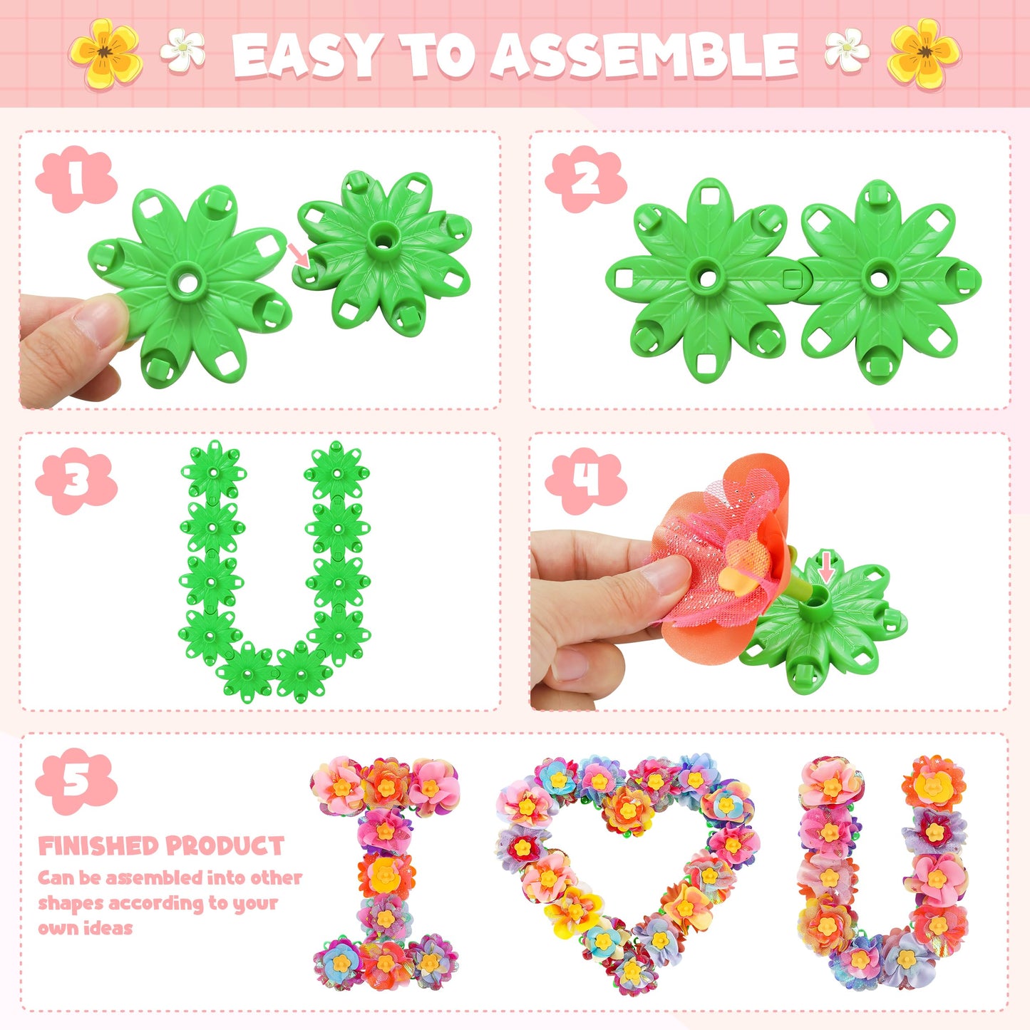 Toyly DIY Flower Bouquet Kit with Connectors – Flower Market Craft Set for Kids