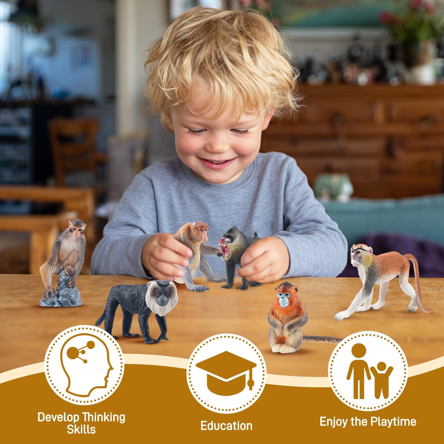 Toymany 15PCS Monkey Primates Figurines – Forest Animals Playset (PVC, Non-Toxic)
