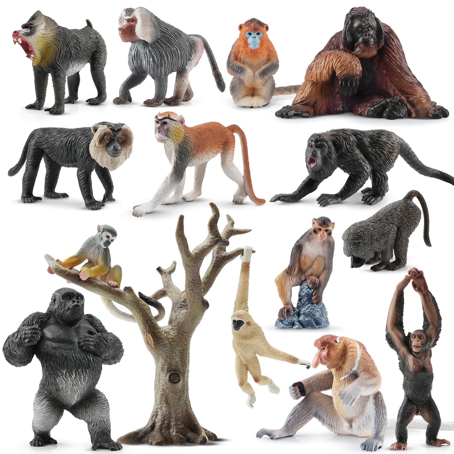Toymany 15PCS Monkey Primates Figurines – Forest Animals Playset (PVC, Non-Toxic)