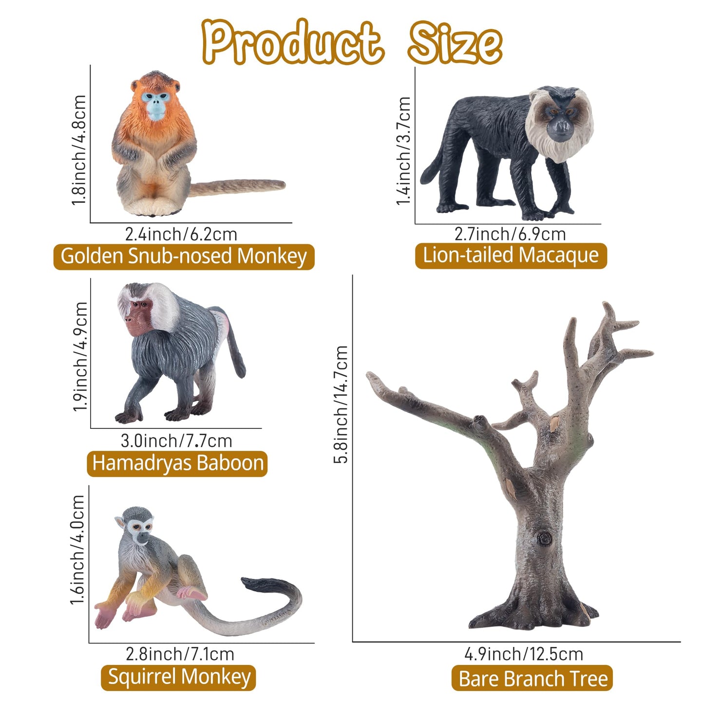 Toymany 15PCS Monkey Primates Figurines – Forest Animals Playset (PVC, Non-Toxic)