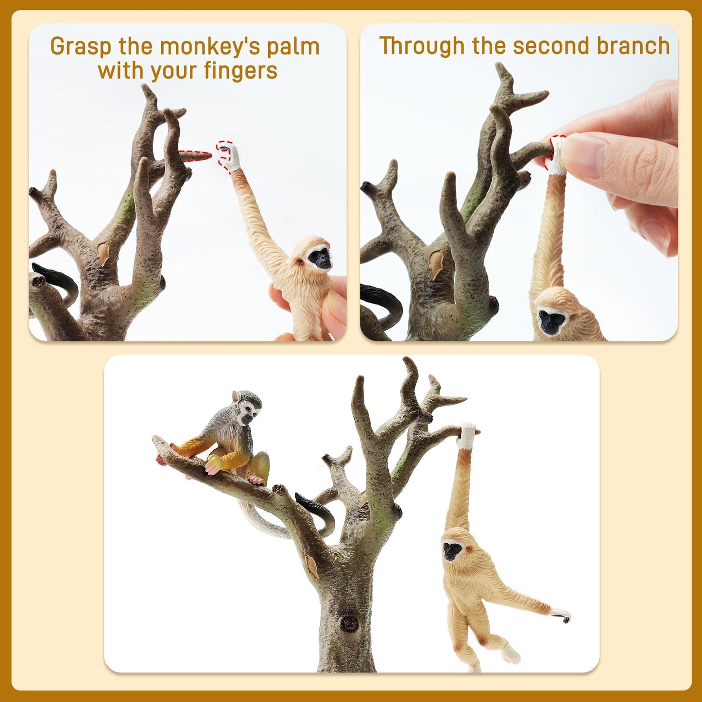 Toymany 15PCS Monkey Primates Figurines – Forest Animals Playset (PVC, Non-Toxic)