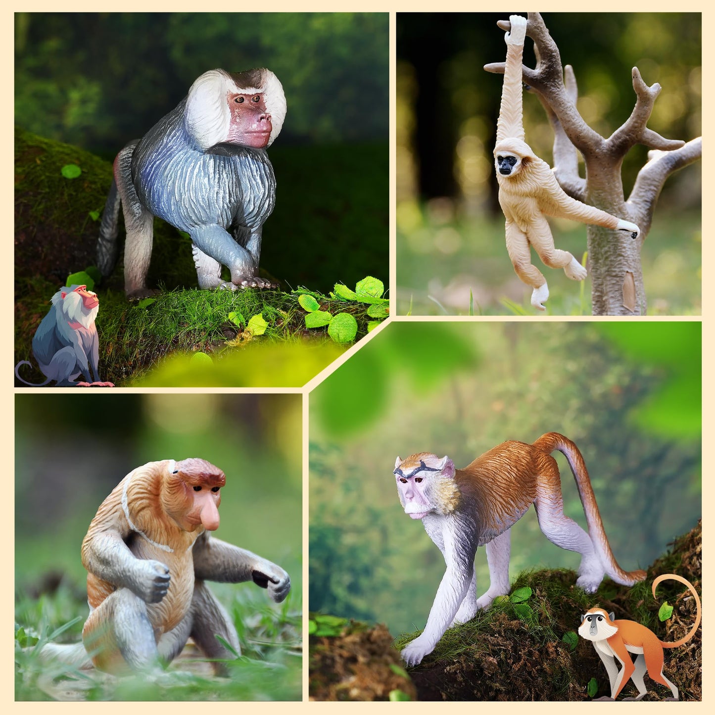 Toymany 15PCS Monkey Primates Figurines – Forest Animals Playset (PVC, Non-Toxic)