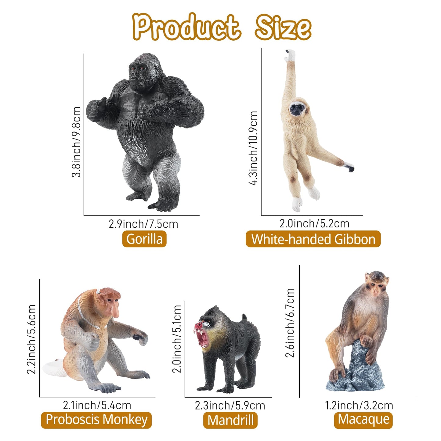 Toymany 15PCS Monkey Primates Figurines – Forest Animals Playset (PVC, Non-Toxic)