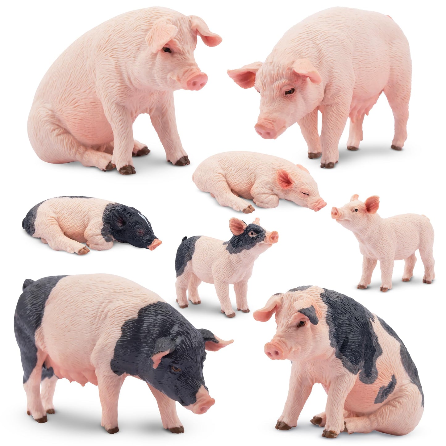 Toymany 8PCS Realistic Pig Figurines Set – Safe PVC Farm Animal Toys for Kids