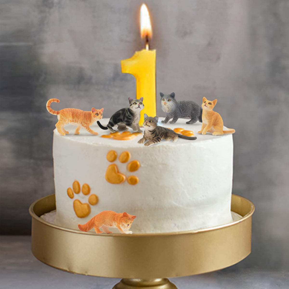 Toymany 8-Piece Grey & Orange Cat Figurines Set | Realistic Kitten Figures