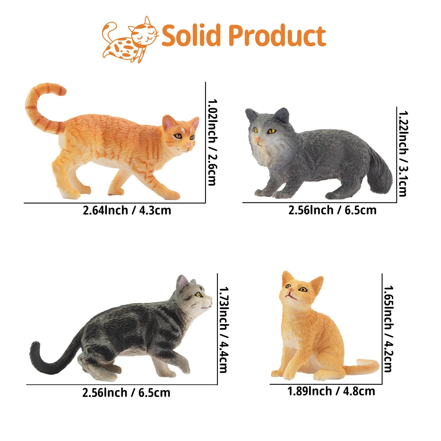 Toymany 8-Piece Grey & Orange Cat Figurines Set | Realistic Kitten Figures