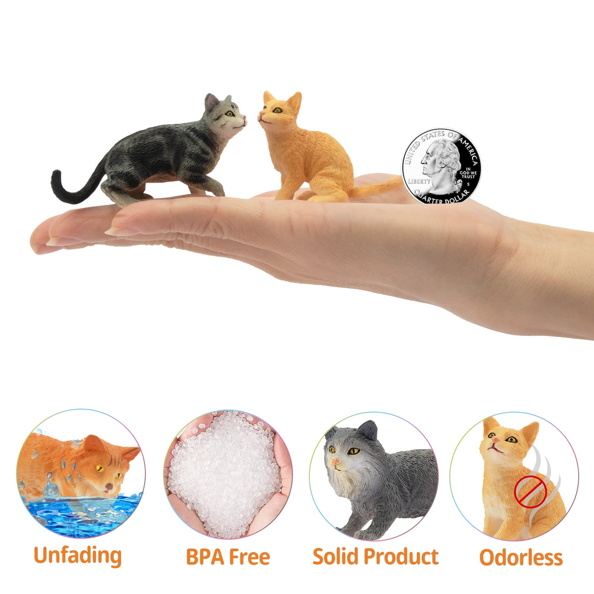 Toymany 8-Piece Grey & Orange Cat Figurines Set | Realistic Kitten Figures