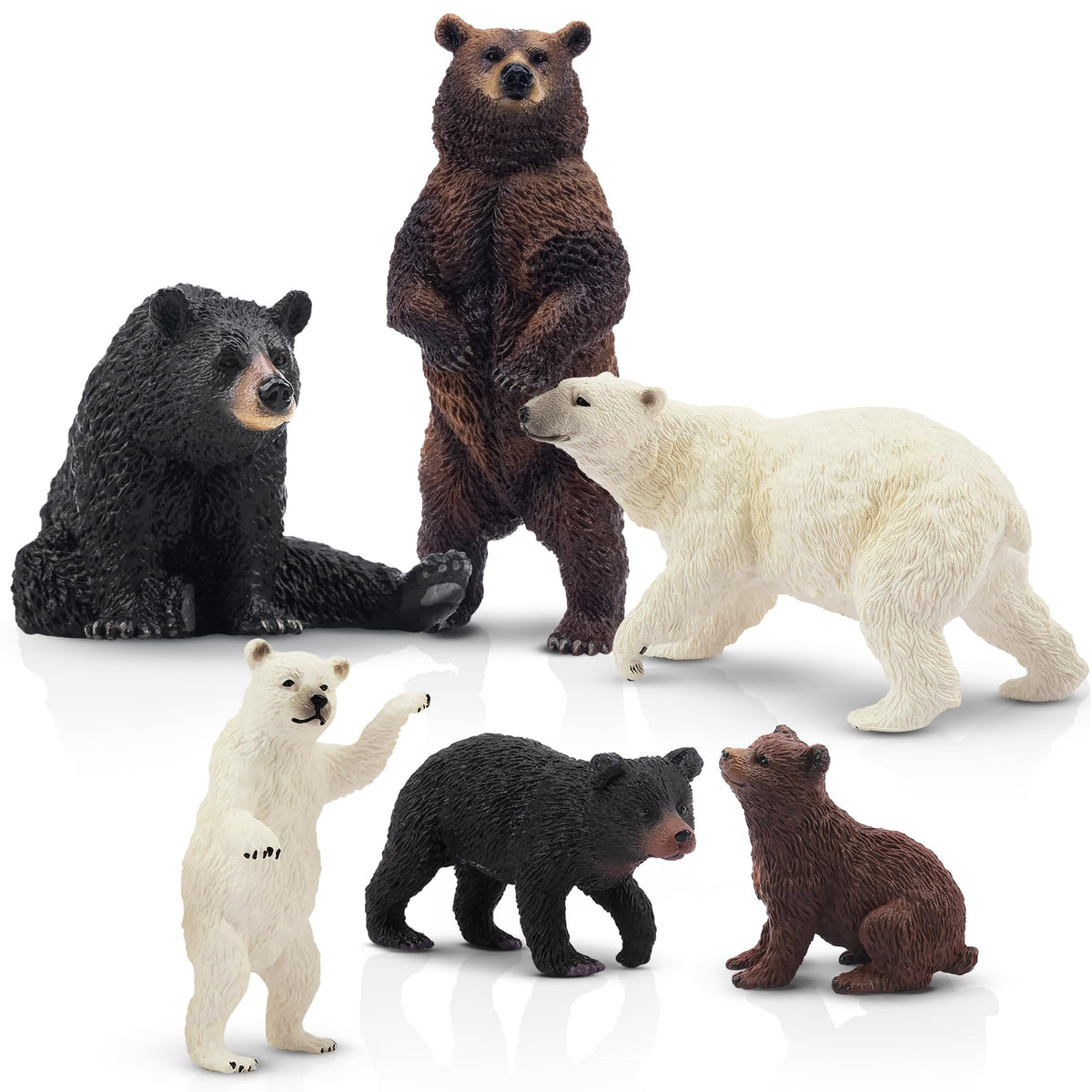 Toymany 6PCS Realistic Bear Figurines Set – Safe Plastic Bears for Kids and Education
