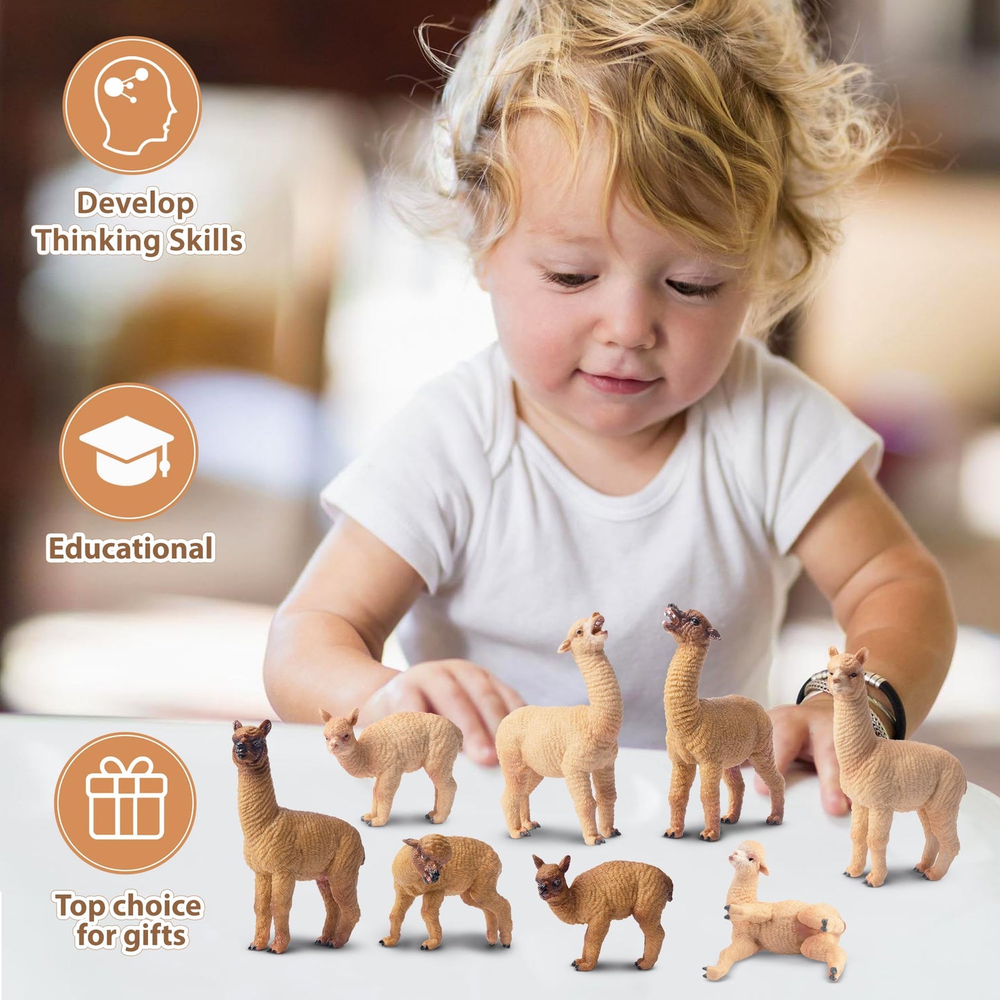 Toymany 8pcs Realistic Alpaca Figurines – Llama Figures for Kids