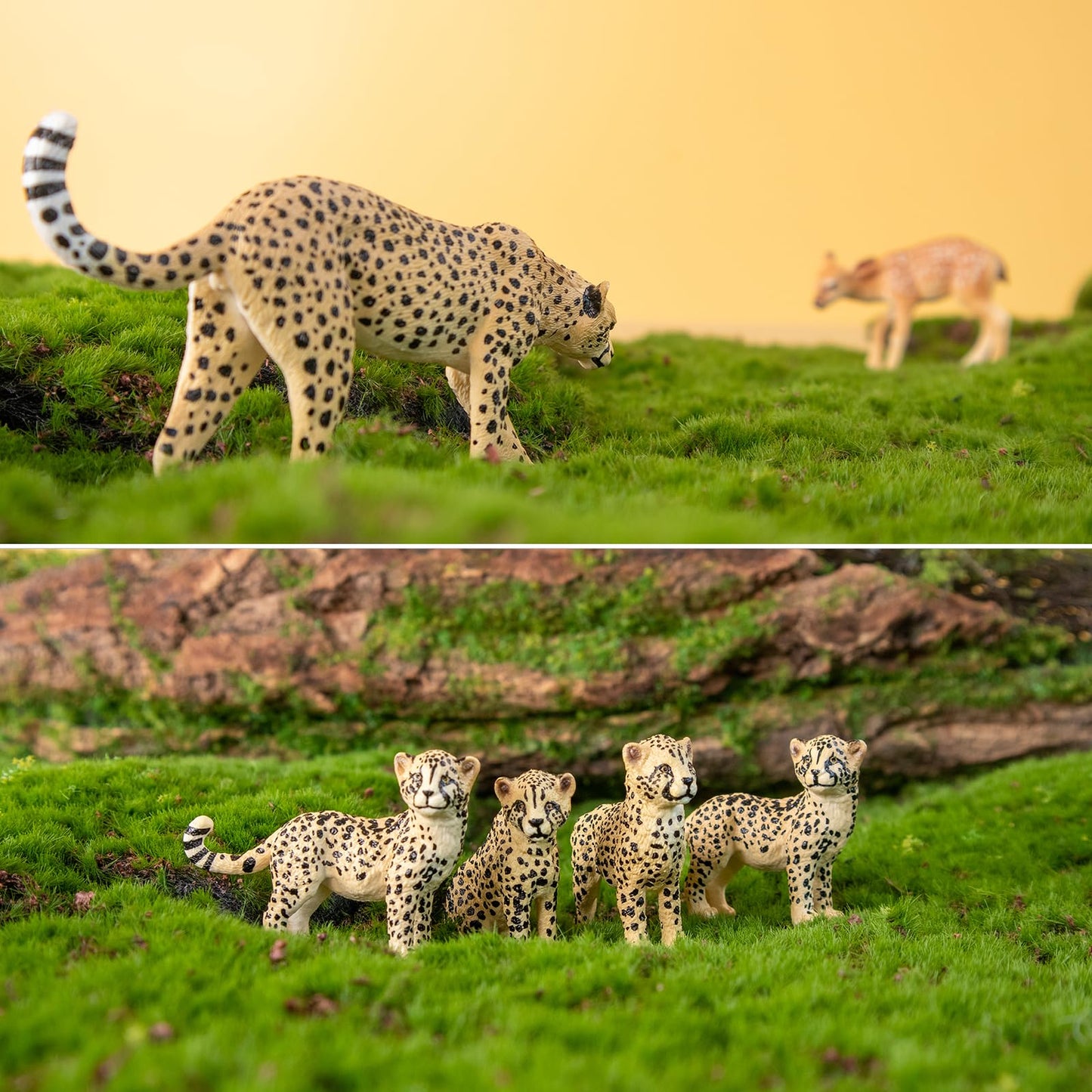 Toymany 8PCS Cheetah Figurines — Realistic Jungle Family Set for Play & Decor