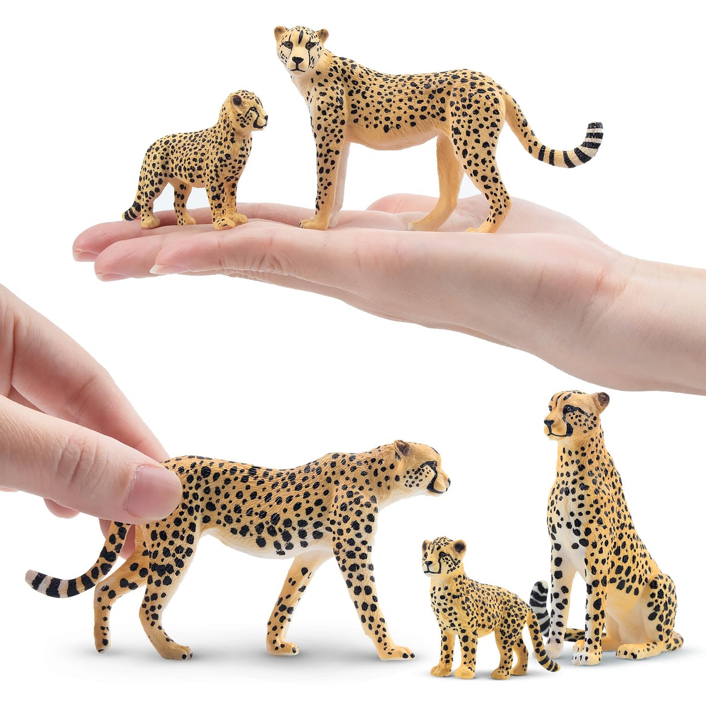 Toymany 8PCS Cheetah Figurines — Realistic Jungle Family Set for Play & Decor