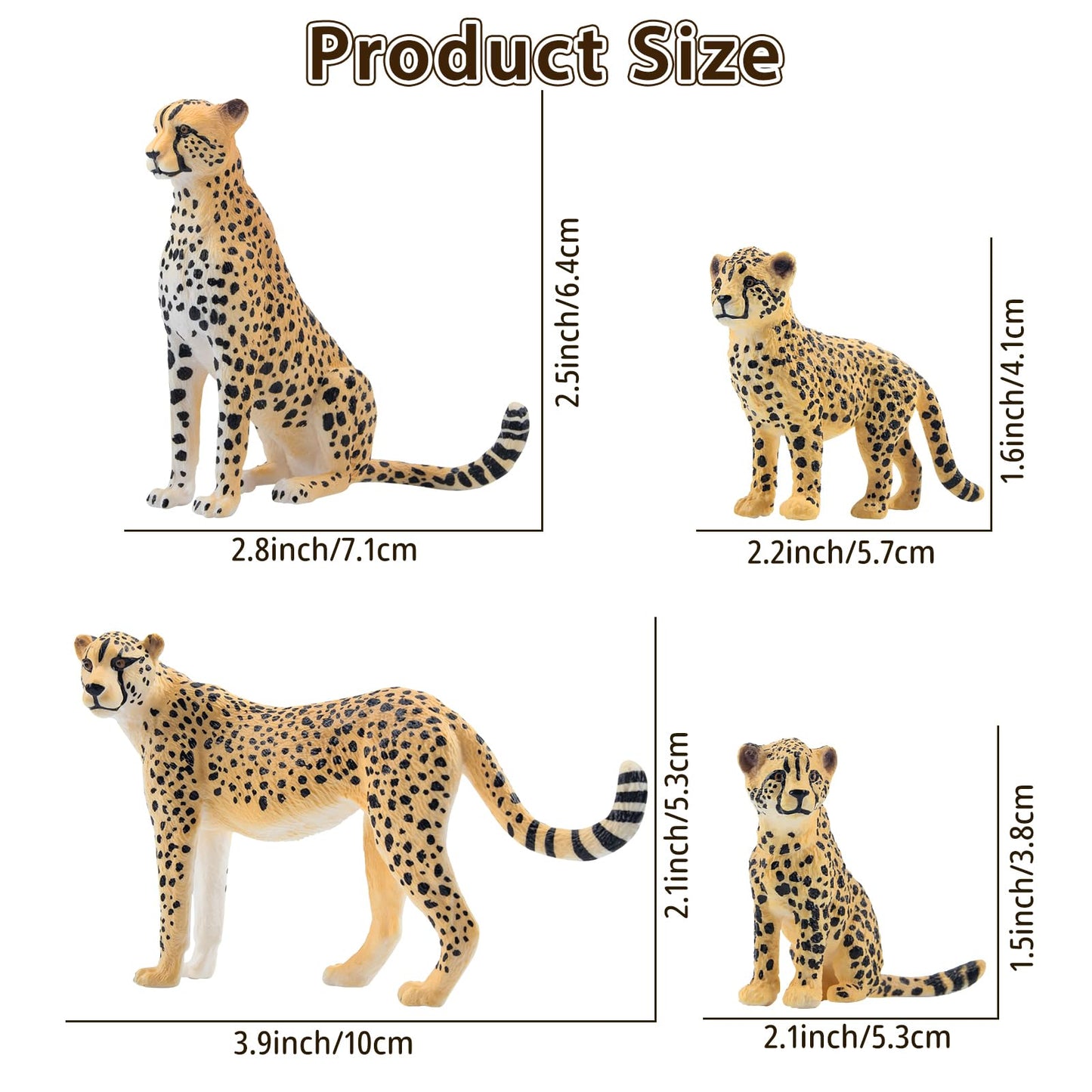 Toymany 8PCS Cheetah Figurines — Realistic Jungle Family Set for Play & Decor