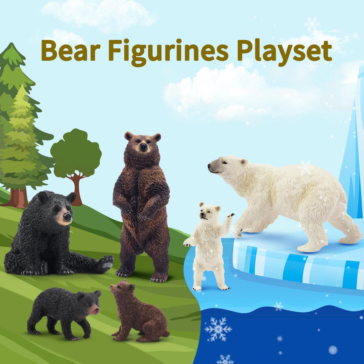 Toymany 6PCS Realistic Bear Figurines Set – Safe Plastic Bears for Kids and Education