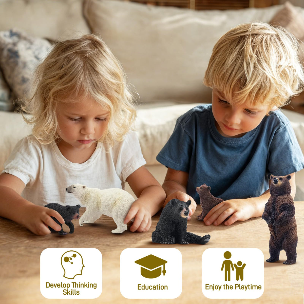 Toymany 6PCS Realistic Bear Figurines Set – Safe Plastic Bears for Kids and Education