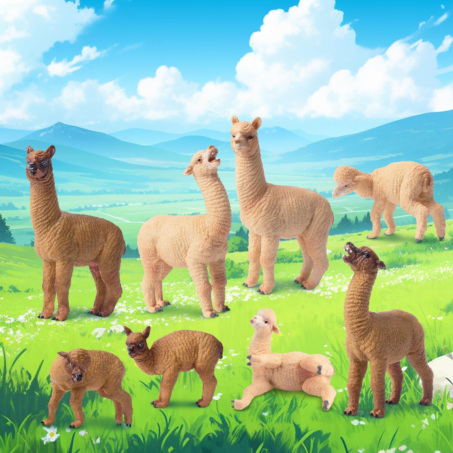 Toymany 8pcs Realistic Alpaca Figurines – Llama Figures for Kids