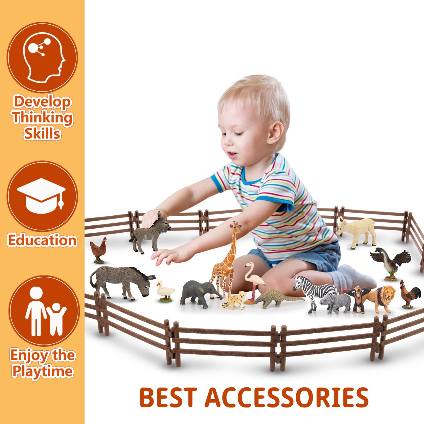 Toymany 24Pcs Plastic Corral Fencing Playset – Realistic Farm Fence for Kids